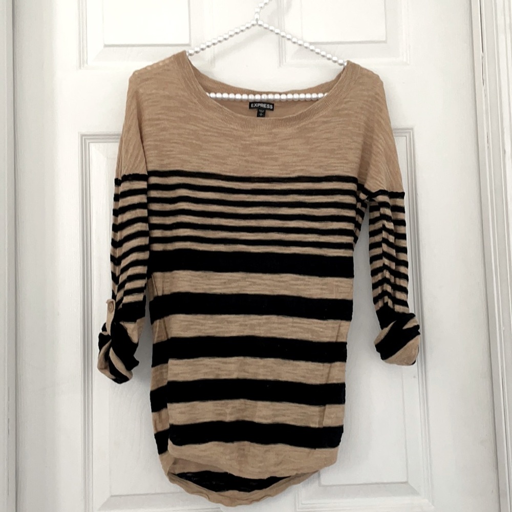 Express Tan and Black Striped Shirt